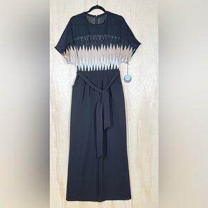 New - Anthropologie Eva Franco Black Motif Jumpsuit  Size 6P